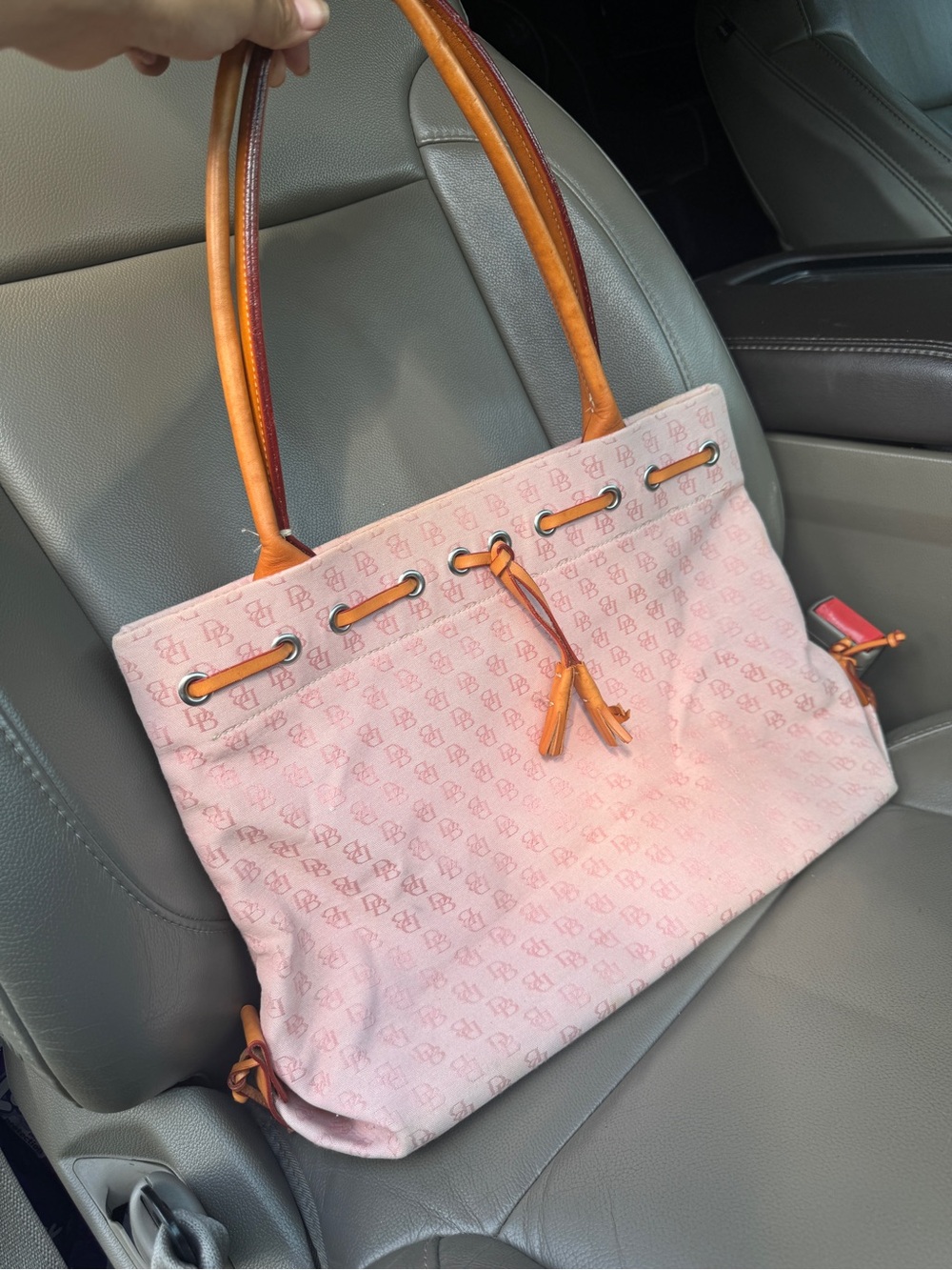 Dooney & Bourke Pink Tote with Tan Leather Trim